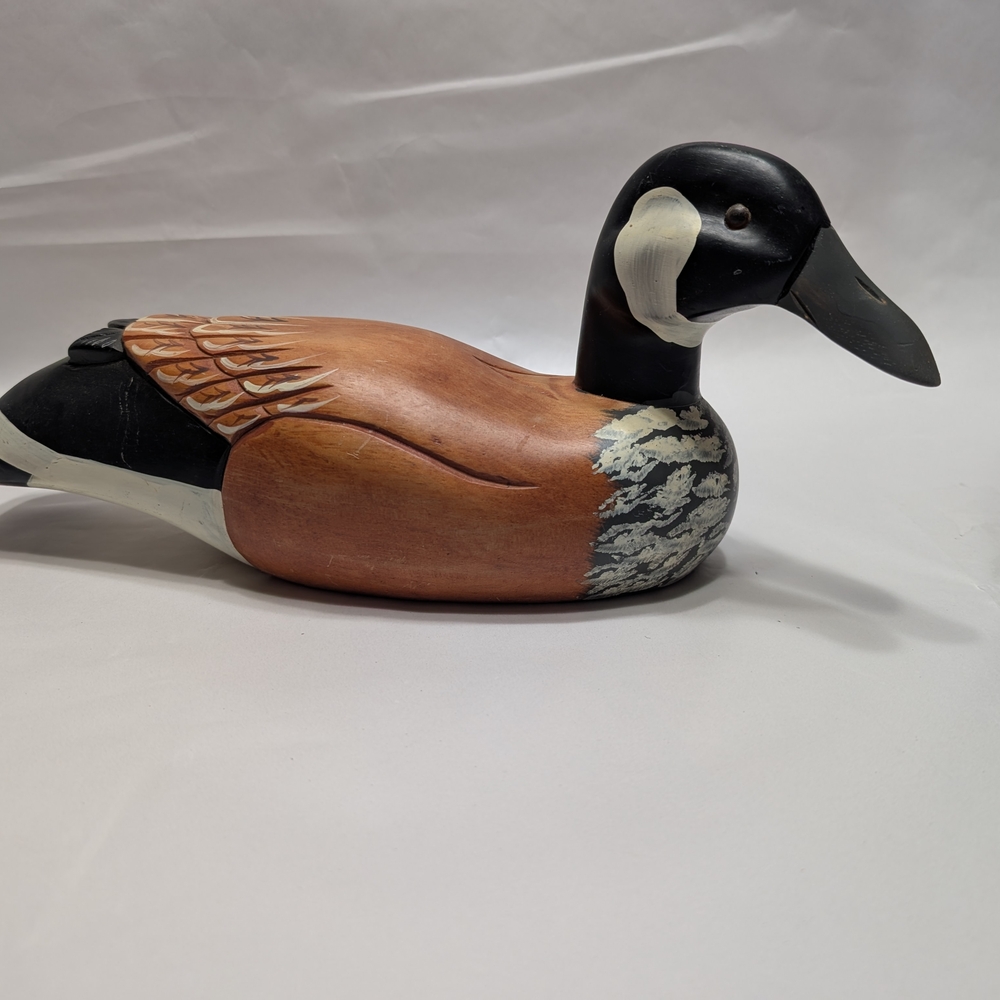 Vintage Hand-painted Wooden Canadian Goose Decoy 12 In Long